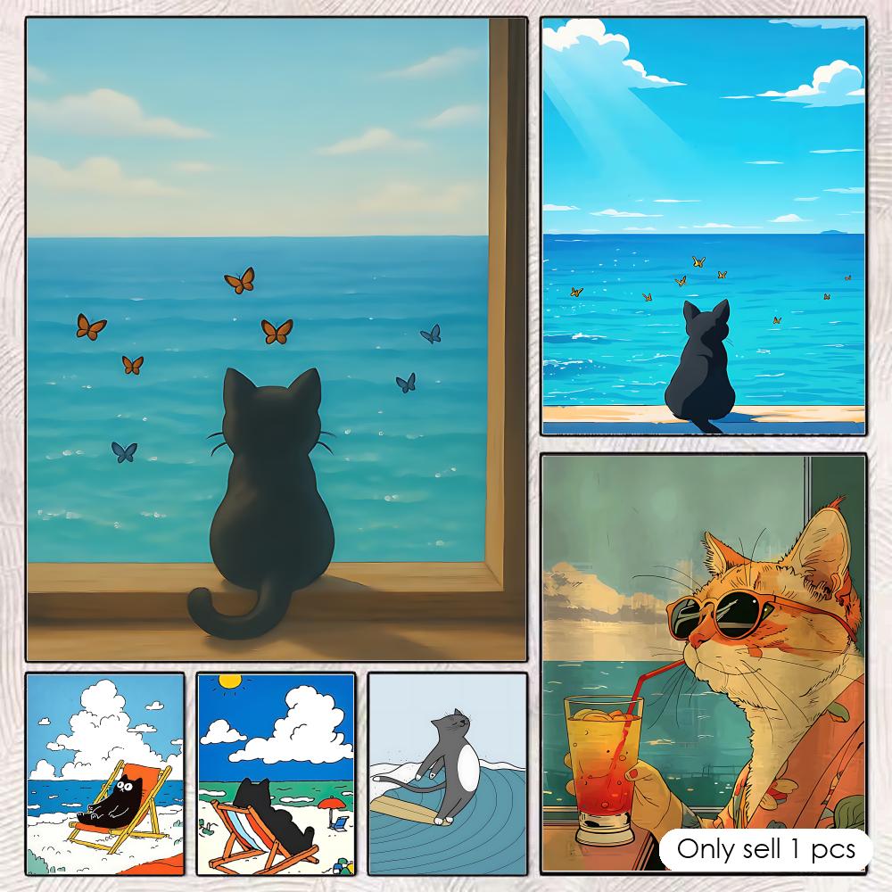 Esports Gaming Wallpaper - Poster con gatto sulla spiaggia, decorazione